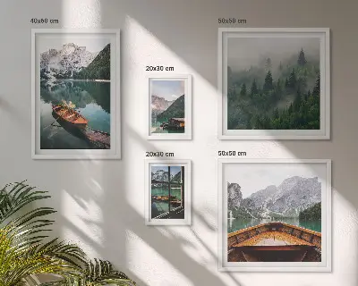 Set of 5 wall art pieces Calm mountain lakes boats