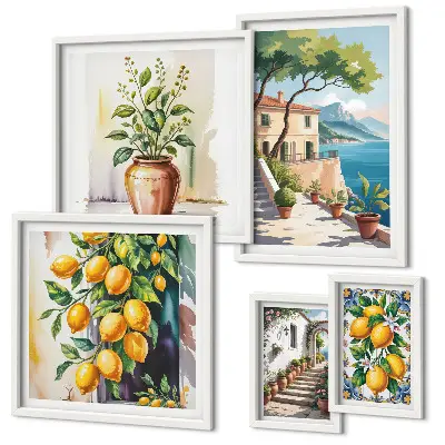 Set of 5 wall art pieces Landscapes with citrus trees and vegetation