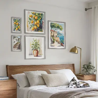 5 piece landscape wall art set featuring citrus trees and vegetation