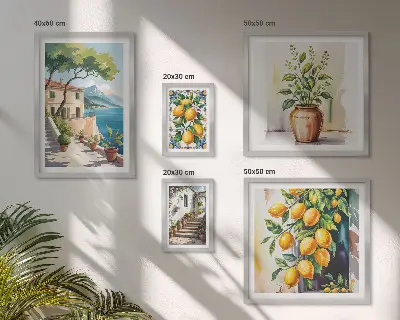 Set of 5 wall art pieces Landscapes with citrus trees and vegetation