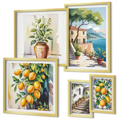 5 piece landscape wall art set featuring citrus trees and vegetation