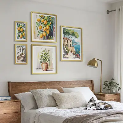 Set of 5 wall art pieces Landscapes with citrus trees and vegetation
