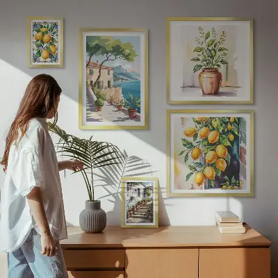 Set of 5 wall art pieces Landscapes with citrus trees and vegetation