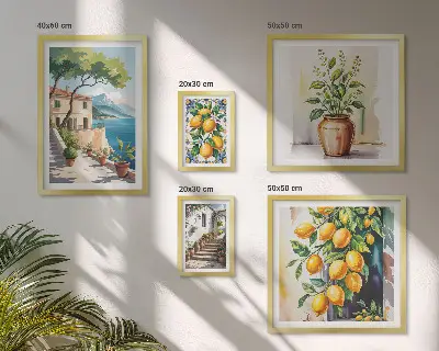 5 piece landscape wall art set featuring citrus trees and vegetation