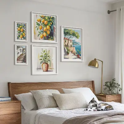 5 piece landscape wall art set featuring citrus trees and vegetation