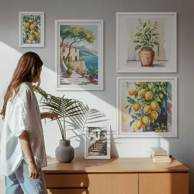 Set of 5 wall art pieces Landscapes with citrus trees and vegetation