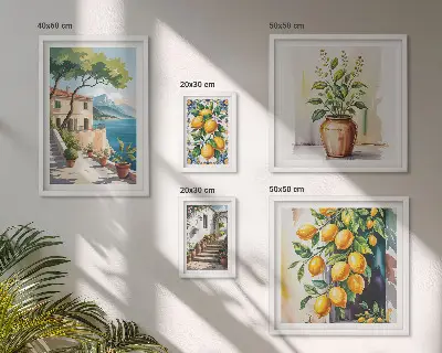 Set of 5 wall art pieces Landscapes with citrus trees and vegetation