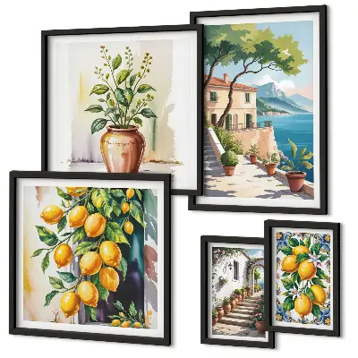 Set of 5 wall art pieces Landscapes with citrus trees and vegetation