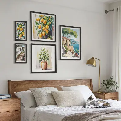 Set of 5 wall art pieces Landscapes with citrus trees and vegetation