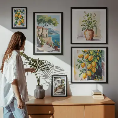 5 piece landscape wall art set featuring citrus trees and vegetation