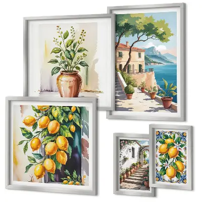 5 piece landscape wall art set featuring citrus trees and vegetation