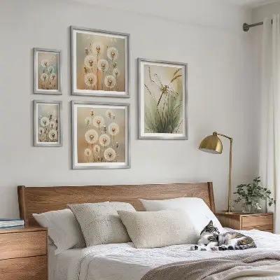 Framed photo set Floral motifs of dragonflies and dandelions