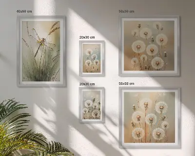 Framed photo set Floral motifs of dragonflies and dandelions