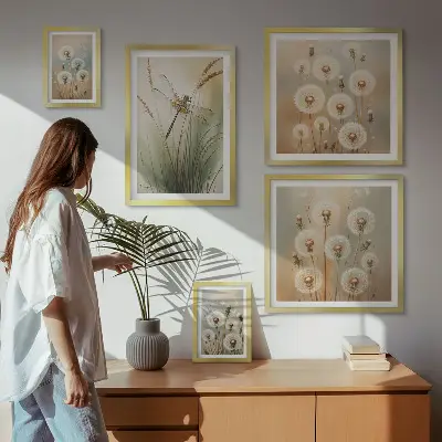 Framed photo set Floral motifs of dragonflies and dandelions