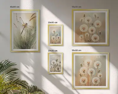 Framed photo set Floral motifs of dragonflies and dandelions
