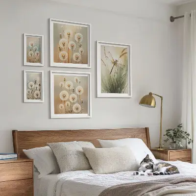 Framed photo set Floral motifs of dragonflies and dandelions