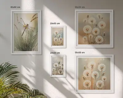 Framed photo set Floral motifs of dragonflies and dandelions