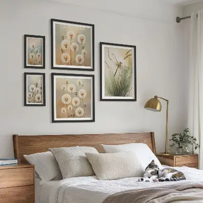 Framed photo set Floral motifs of dragonflies and dandelions