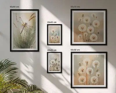 Framed photo set Floral motifs of dragonflies and dandelions