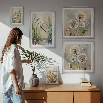 Set of 5 wall art pieces Floral dragonflies in nature style