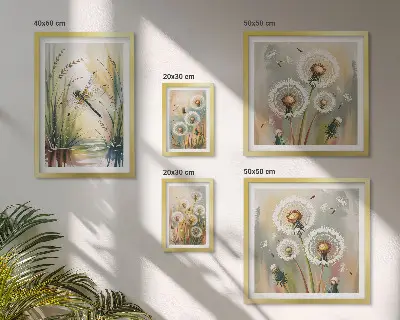 Set of 5 wall art pieces Floral dragonflies in nature style