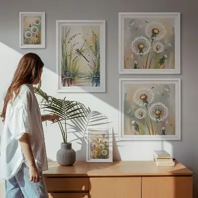 Set of 5 wall art pieces Floral dragonflies in nature style