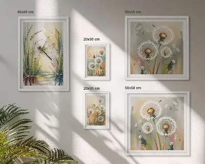 Set of 5 wall art pieces Floral dragonflies in nature style