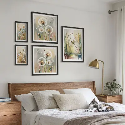 Set of 5 wall art pieces Floral dragonflies in nature style