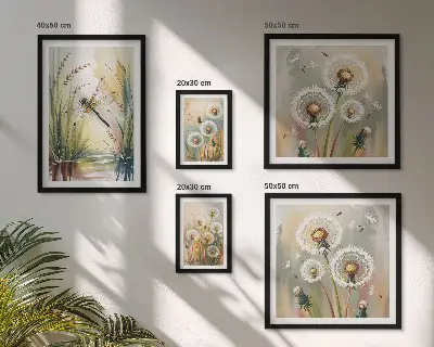 Set of 5 wall art pieces Floral dragonflies in nature style