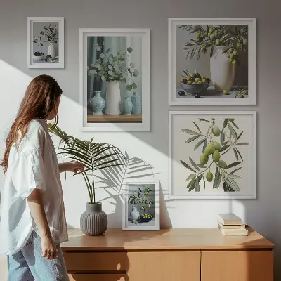 Gallery wall Green olives in a vase decorations