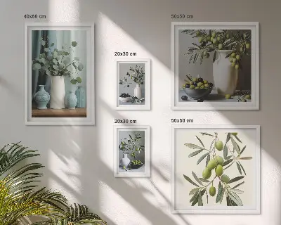 Gallery wall Green olives in a vase decorations