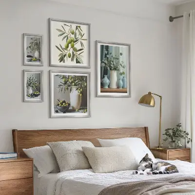 Framed photo set Green olives flowers Scandinavian style