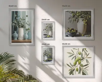 Framed photo set Green olives flowers Scandinavian style
