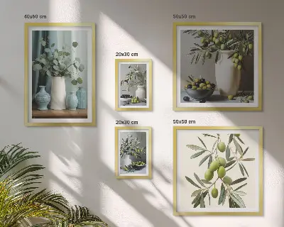 Framed photo set Green olives flowers Scandinavian style
