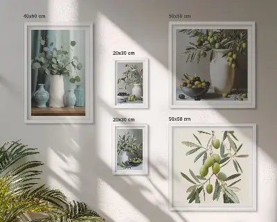 Framed photo set Green olives flowers Scandinavian style