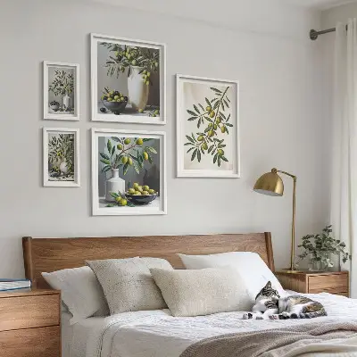 5-piece rustic wall art set with olive green accents