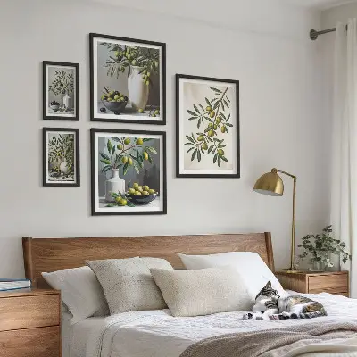5-piece rustic wall art set with olive green accents
