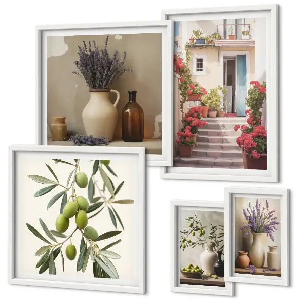 Gallery wall stylish interiors featuring flowers and fruits