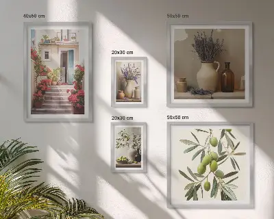 Gallery wall stylish interiors featuring flowers and fruits