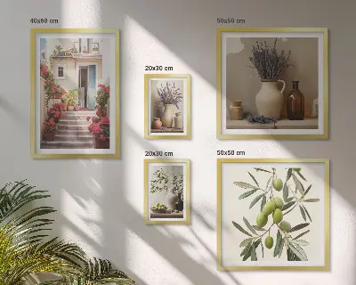 Gallery wall stylish interiors featuring flowers and fruits