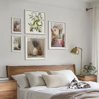 Gallery wall stylish interiors featuring flowers and fruits