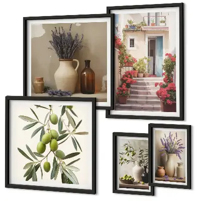 Gallery wall stylish interiors featuring flowers and fruits