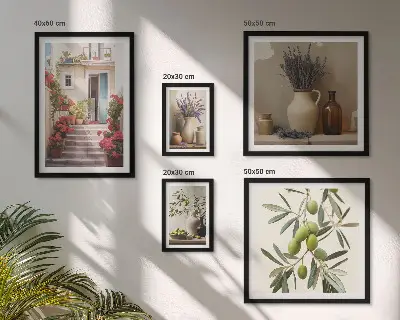 Gallery wall stylish interiors featuring flowers and fruits