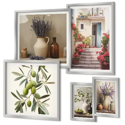 Gallery wall stylish interiors featuring flowers and fruits