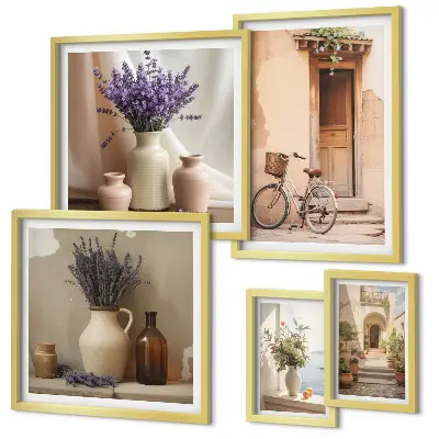 Set of 5 wall art pieces Stylish interiors with a bicycle and flowers