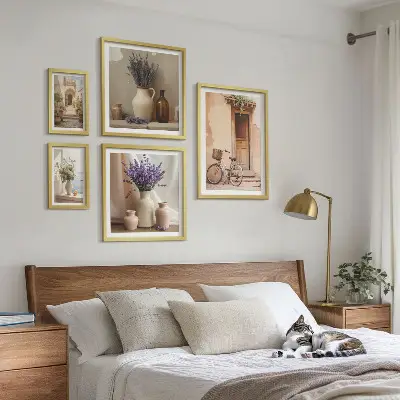 Set of 5 wall art pieces Stylish interiors with a bicycle and flowers