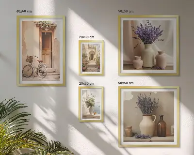 Set of 5 wall art pieces Stylish interiors with a bicycle and flowers