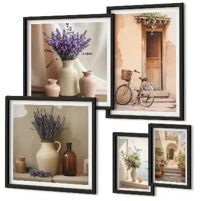 Set of 5 wall art pieces Stylish interiors with a bicycle and flowers