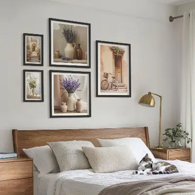 Set of 5 wall art pieces Stylish interiors with a bicycle and flowers