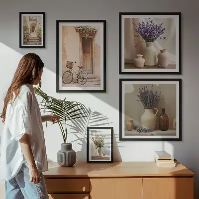 Set of 5 wall art pieces Stylish interiors with a bicycle and flowers